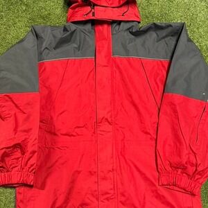 Marlboro Red & black windbreaker jacket with hood and pockets. Size: XL